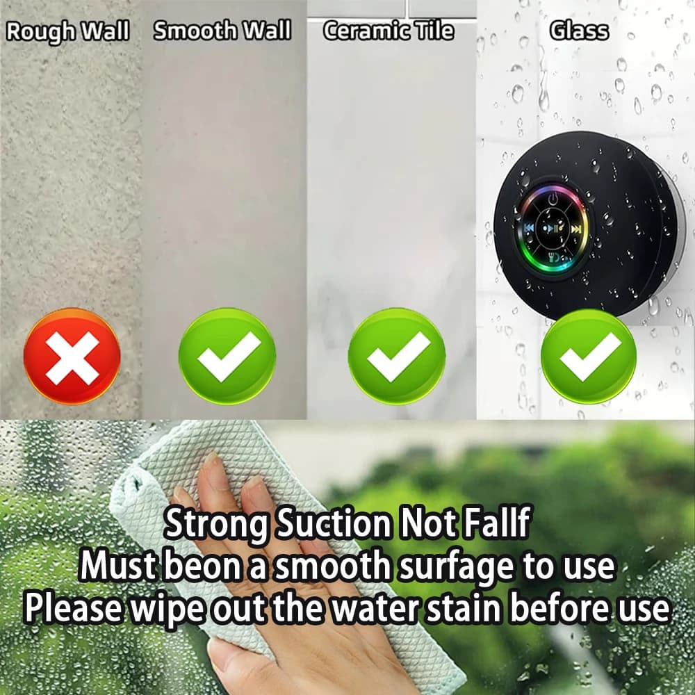 Bluetooth Speaker Portable Wireless Mini LED Speaker With Mic Suction Cup IPX4 Waterproof Resistant For Travel Outdoor Bathroom - 4