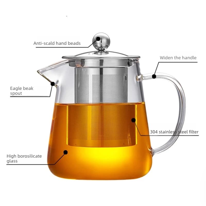 Heat-Resistant Borosilicate Glass Teapot with Removable Stainless Steel Infuser – Clear Tea Kettle for Kung Fu Tea Brewing Set - 2