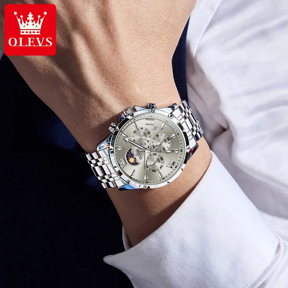 OLEVS 3653 Mens Watch Quartz Watch Multifunctional Chronograph Watch For Men 30M Waterproof Luminous Moon Phase Box Original - 3