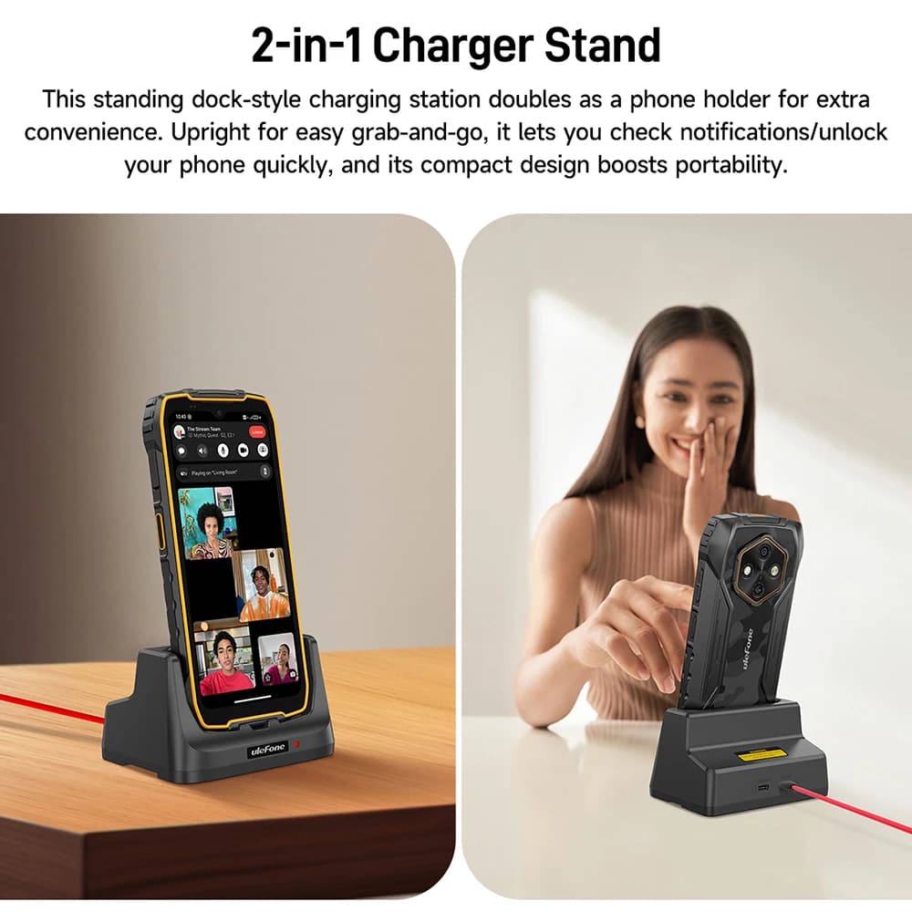 Ulefone Desk Charging Dock Pogo Pin Wireless Charging, Dual Output 2-in-1 Charger Stand for RugKing 4 Pro - 4
