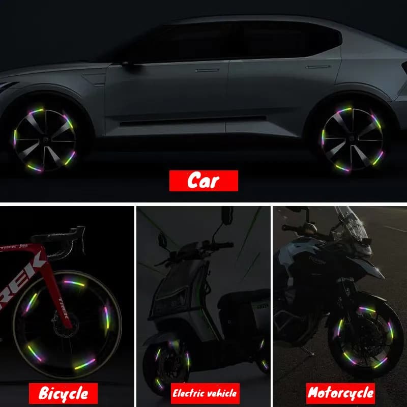 Anti-Collision Reflective Warning Stickers For Car Motorcycle, Bicycle Wheels, Seven-Color Laser Car Decoration Accessories - 4