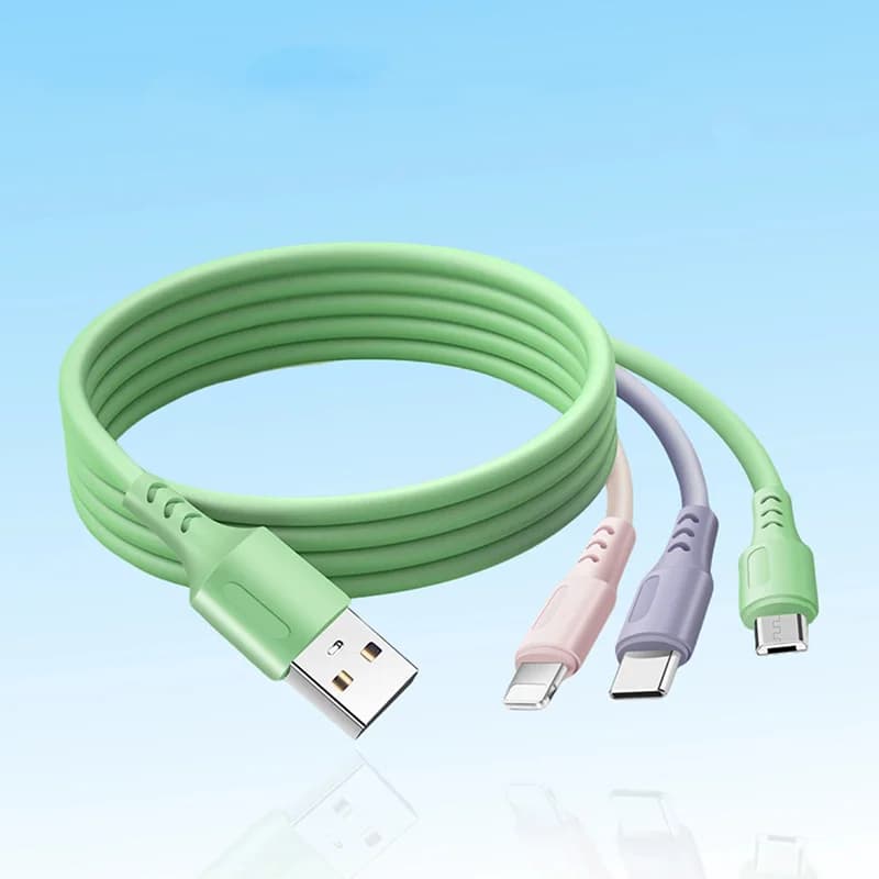 كابل USB 3 في 1 للشحن السريع 6 أمبير ومزامنة البيانات لهواتف آيفون وشاومي وهواوي وفيفو، كابل Type-C ومايكرو، كابل شحن عالي السرعة - 6