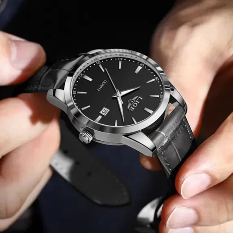 Relogios Masculino LIGE Top Brand Luxury Black Leather Watch For Men Fashion Military Sports Waterproof Men's Quartz Wristwatch - 4