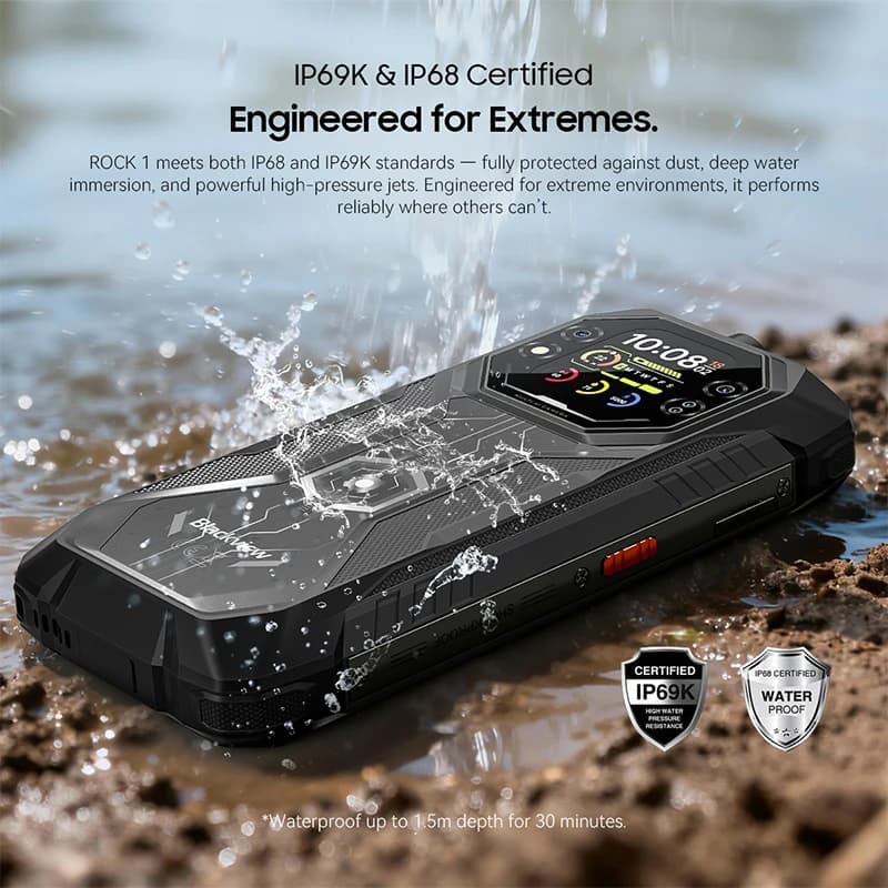 Blackview ROCK 1 AI Rugged Smartphone 6.56-inch 90Hz Display 256GB MediaTek Helio G81 Android 16 NFC Torch 15000mAh Cellphone - 6