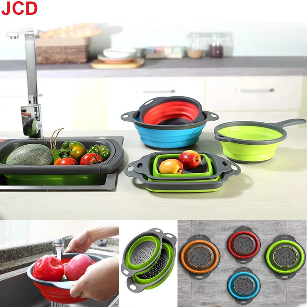 JCD 1pcs Fruit Vegetable Washing Basket Foldable Strainer Silicone Colander Dish Collapsible Drainer Filter Kitchen Storage Tool - 5