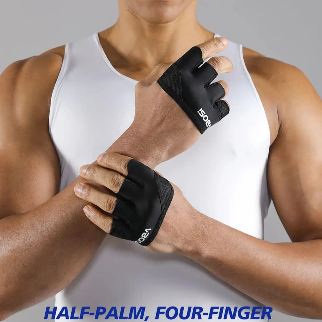 زوج من قفازات التمرين الخفيفة بأربعة أصابع، قبضة مقاومة للانزلاق، مناسبة للياقة ورفع الأثقال، للرجال والنساء - 3