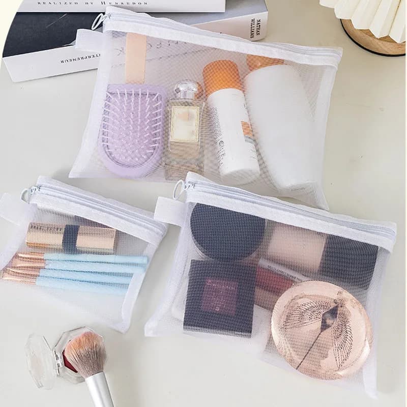 Women Mesh Cosmetic Bag Travel Storage Makeup Bag Organizer Female Make Up Pouch Zipper Clear Small Large Toiletry Beauty Case - 2
