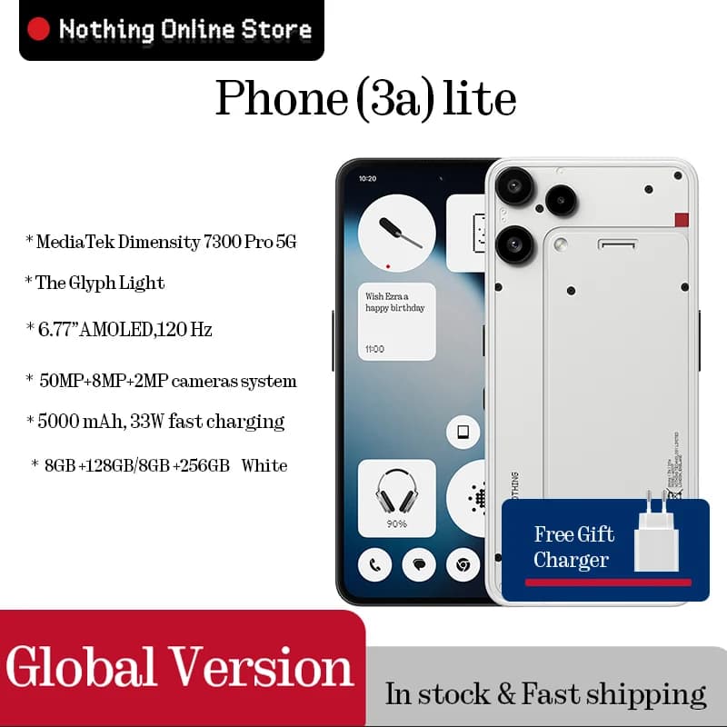 In Stock NOTHING Phone (3a) Lite MediaTek Dimensity 7300 Pro 5G 6.77 inch AMOLED 120Hz 5000mAh  50MP Cam