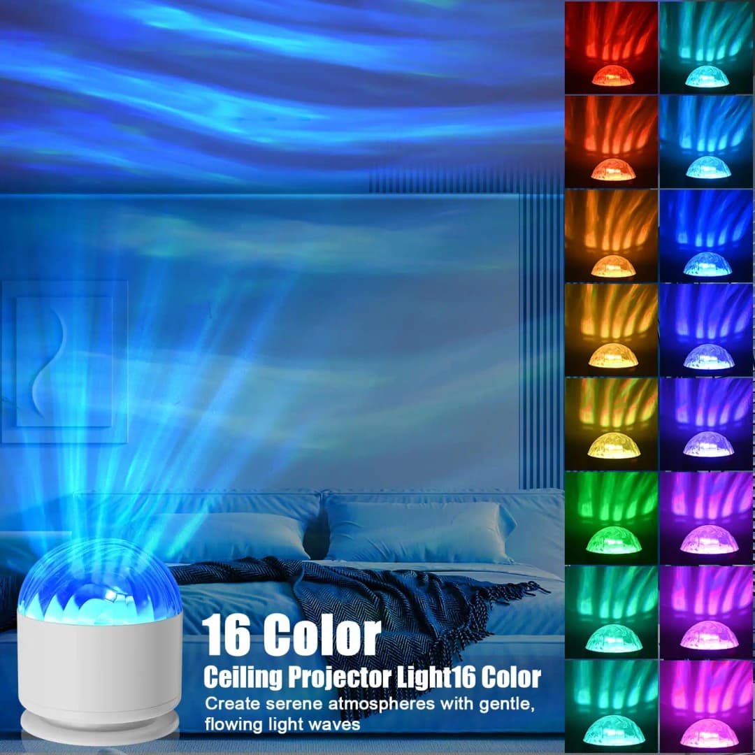 ضوء ليلي LED مرصع بالنجوم Galaxy Northern Aurora/Water Ripple 16 لون 360 ° الدورية RGB USB مصباح جهاز عرض عن بعد الضوء المحيط - 4