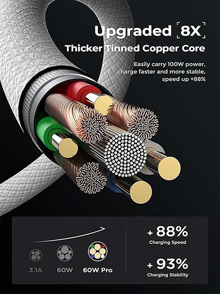 60 واط USB C إلى نوع C كابل ملون لابل آيفون 15 PD شحن سريع لهواوي Xiaomi سامسونج نوع C النسيج كابل الملحقات - 4