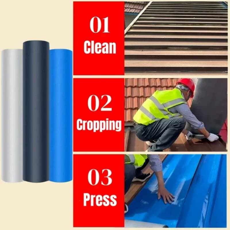 شريط عازل لتسرب السقف بطول 5 أمتار، ذاتي اللصق، غشاء عازل للماء، عزل حراري، مقاوم لتشققات الجدران، أداة إصلاح، أشرطة لاصقة من البولي إيثيلين - 6