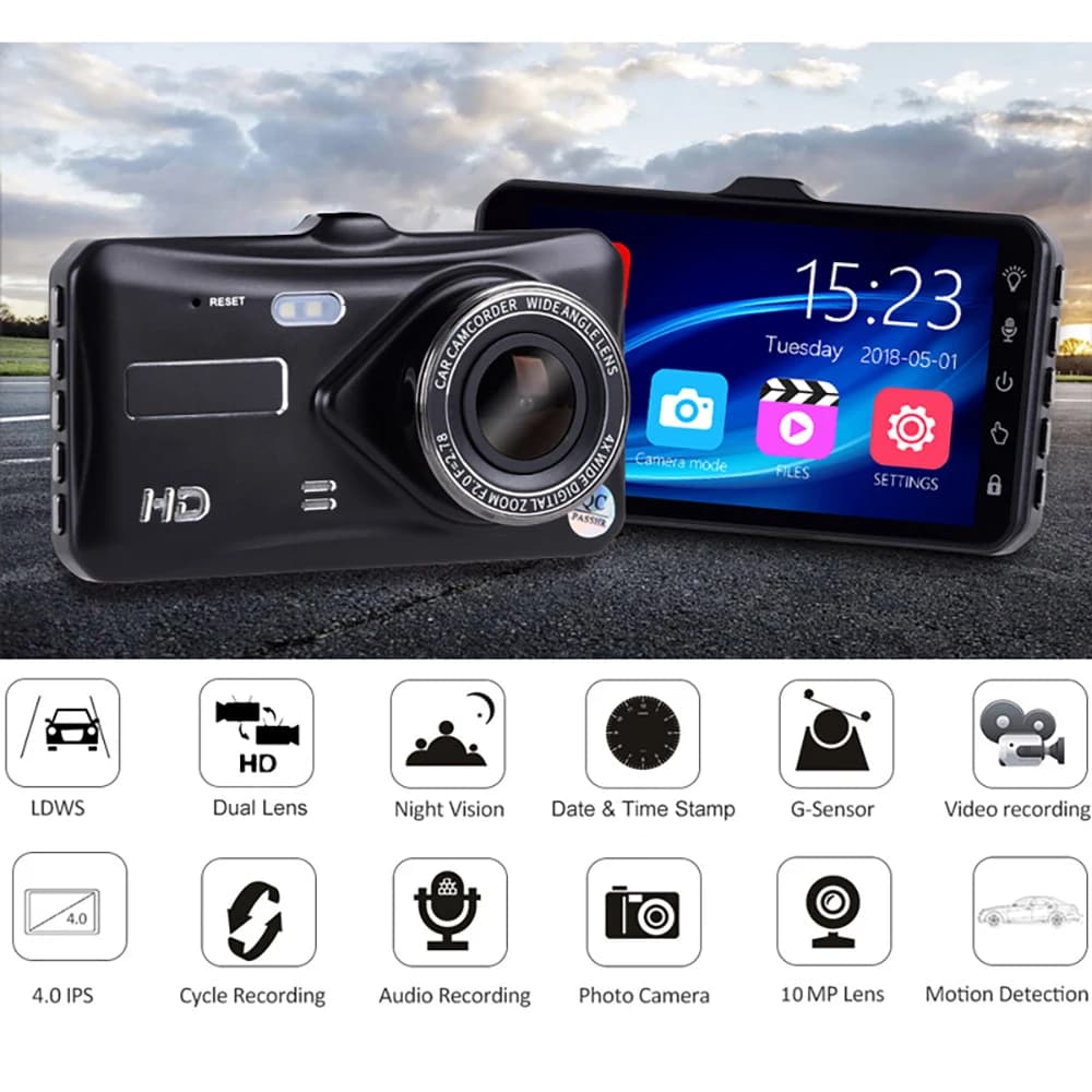 Dual Lens 1080P HD for Cars 4inch Touch Screen Dash Cam Car DVR Video Recorder Front and Rear View Camera for Vehicle Black Box - 2