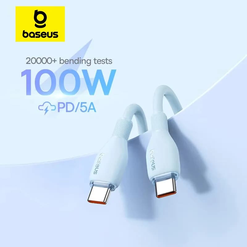 كابل Baseus PD 100W USB C إلى USB Type C لجهاز Macbook مع شحن سريع لجهاز iPhone 16 و 15 وكابل Type-C لجهاز Xiaomi