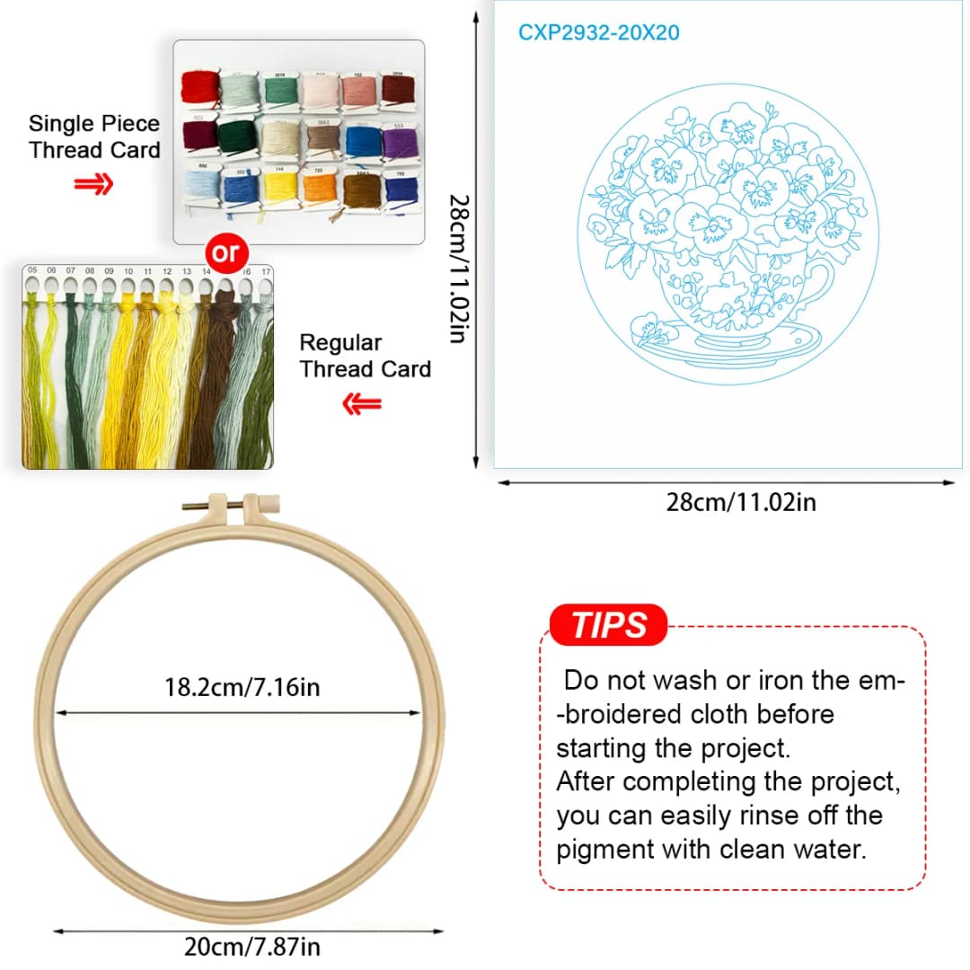 1pc 20X20CM/15X15CM 7.87/6.3inch Flower Embroidery Starter Kit DIY kit DIY embroidery kit manualidades Needle Art Home Decor - 6