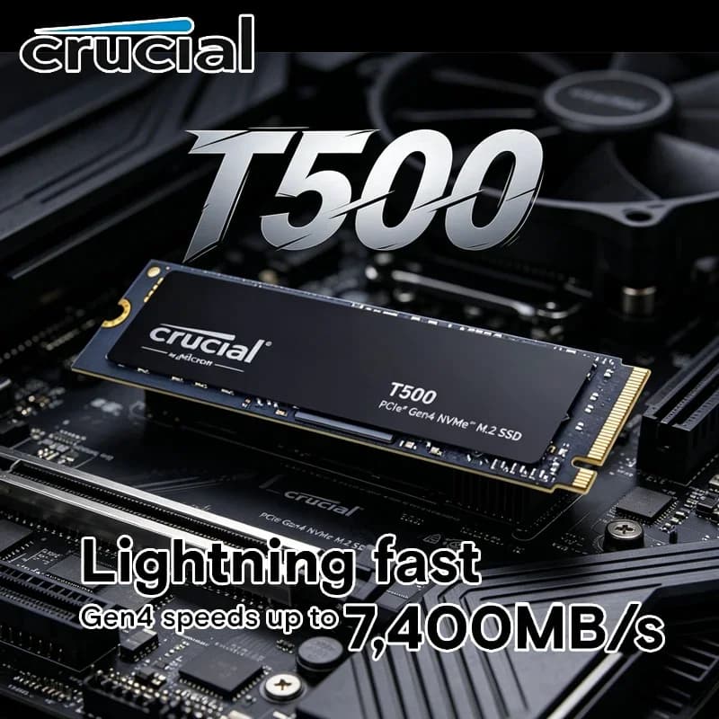 قرص صلب كروشيال T500 M.2 2280 PCIe Gen4 NVMe SSD بسعة 1 تيرابايت وسرعة 7300 ميجابايت/ثانية للألعاب، متوافق مع PS5 والكمبيوتر المحمول وسطح المكتب OEM CT1000T500SSD8