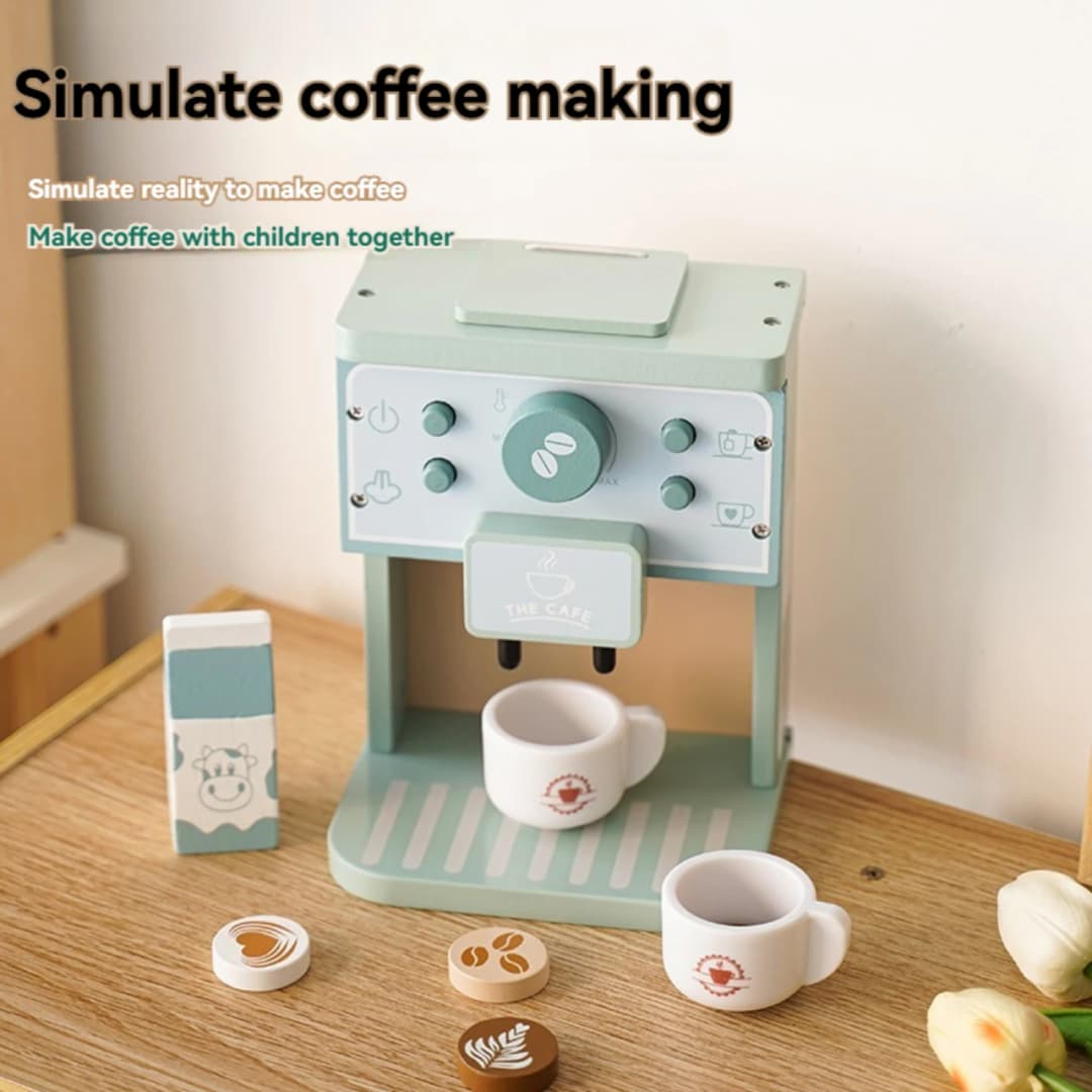 Kids Kitchen Toy Set Wooden Coffee Maker Set Simulation Cookie Pretend Play Educational Toys Gifts for Girls Boys - 4