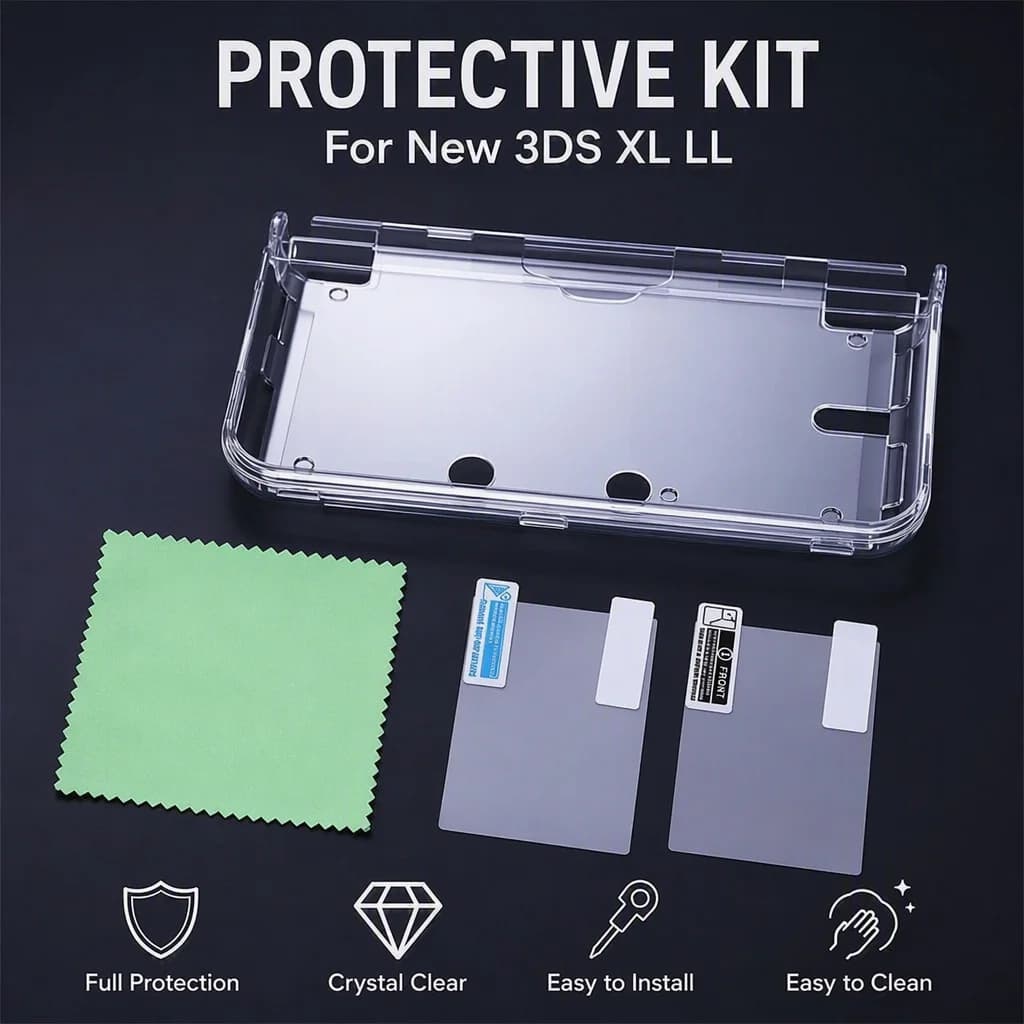 غطاء حماية شفاف من البلاستيك من JCD لجهاز 3DS و3DS XL وLL وNew 3DS وNew 3DS XL/LL مع واقي شاشة