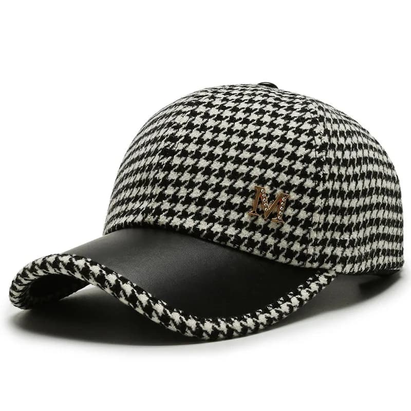 Fashions Check Baseball Cap for Women Winter Keep Warm Windproof Street Wild Trend Cap - 2
