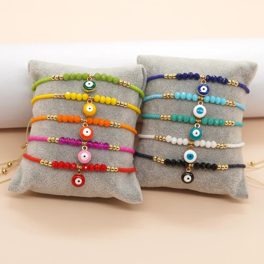 أسورة كريستال ملونة بعين الحسد من Go2boho أسورة خرز ميوكي يدوية الصنع مجوهرات بوهو موضة نسائية - 2