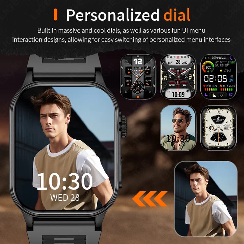 LIGE New Men Smart Watch Flashlight 2.01" HD Large Screen AI Voice Bluetooth Call Sport Watches Health Monitor Smartwatch Women - 2