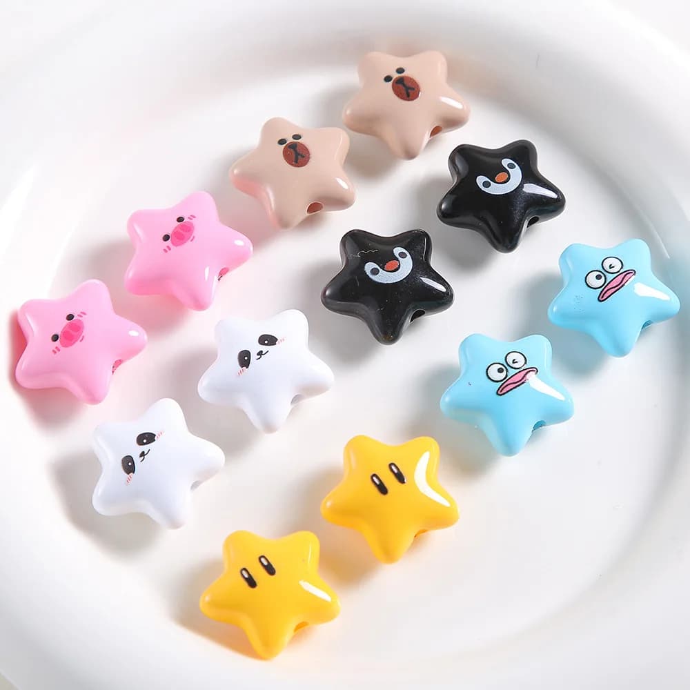 10Pcs 21MM Cute Cartoon Animal Star Acrylic Beads For Jewelry Making DIY Earrrings Bracelet Necklace Phone Chain Accessories - 2