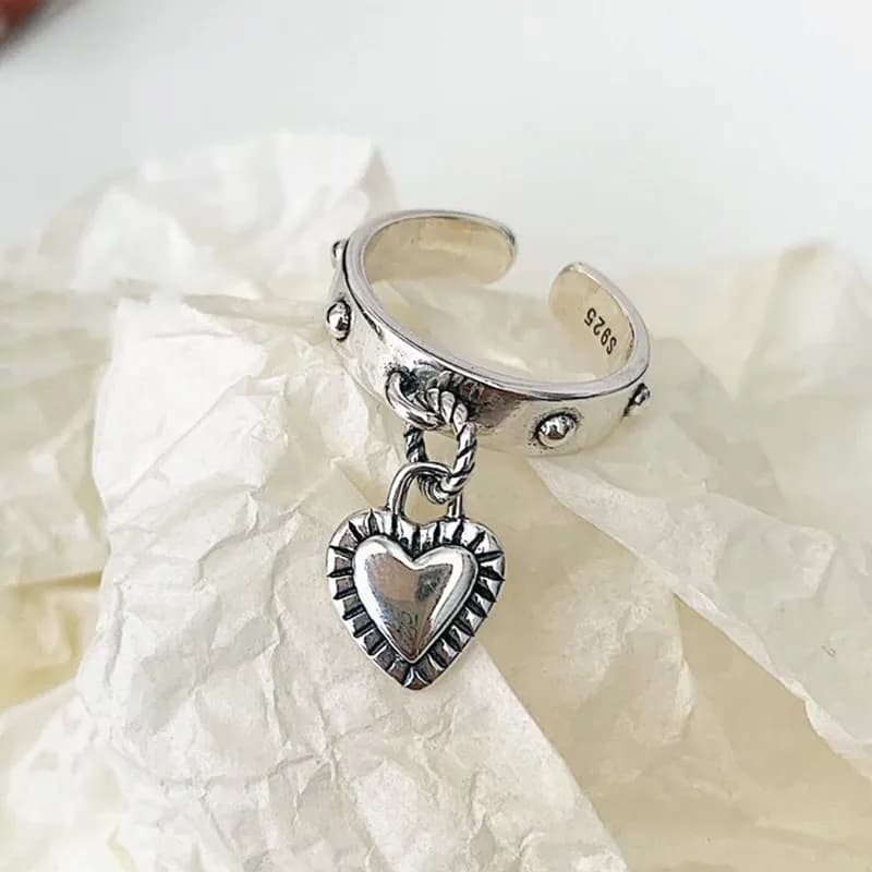 925 Sterling Silver Heart Pendant ​Adjustable Rings For Women Wedding Luxury Jewelry Wholesale  and