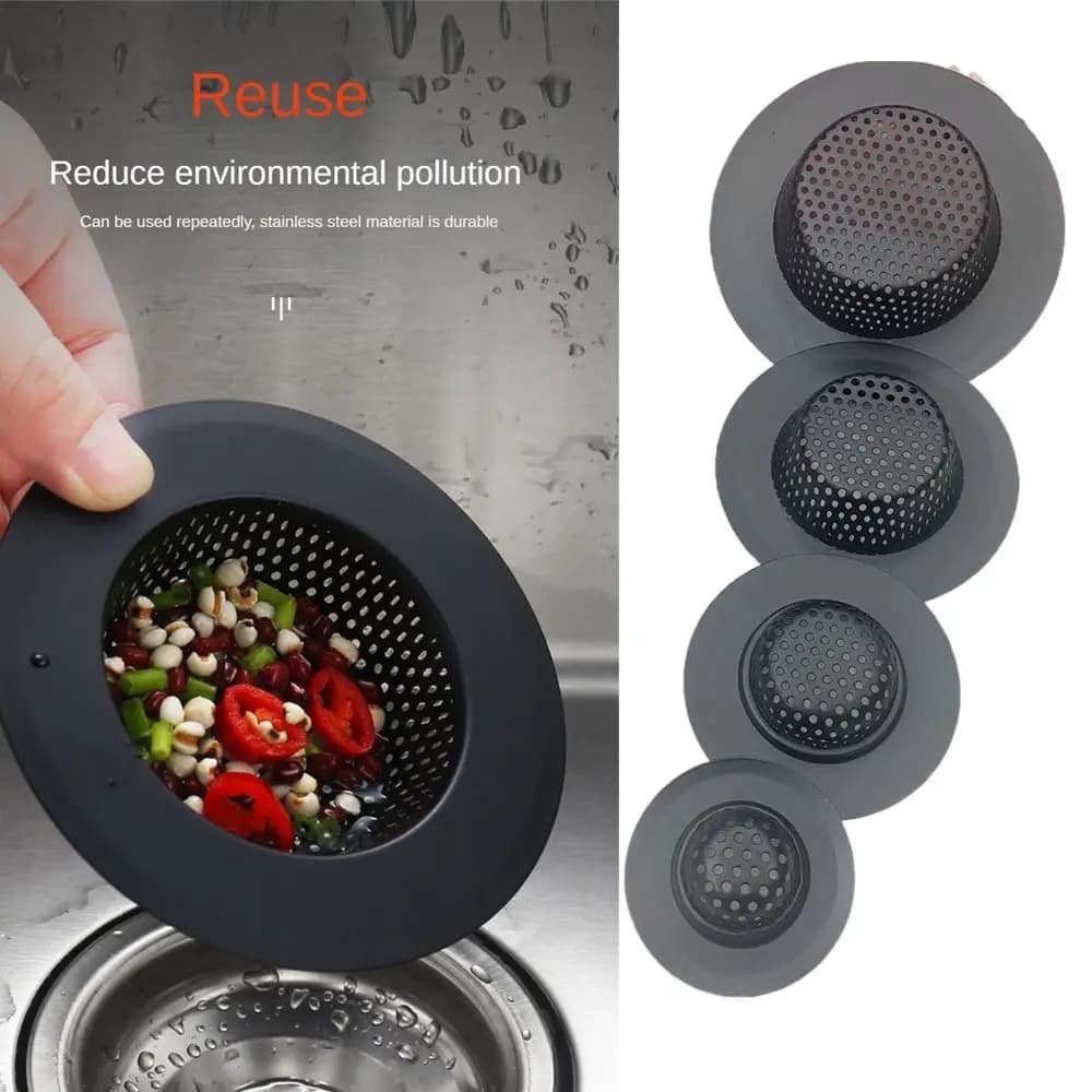 Stainless Steel Sink Strainer Black Anti Clog Mesh Trap Hair Clean Up With Handle Drain Filter Kitchen Bathroom Accessories - 4