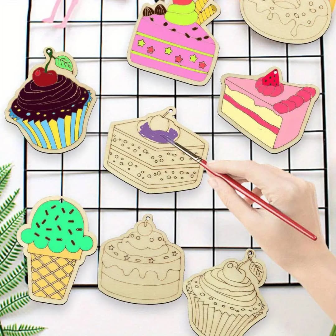 20 قطعة كب كيك خشبية الحلي الكرتون دونات غير مصبوغ الحرف ل الصيف الحلو حفلة عيد ميلاد دهان داي لوازم الهدايا - 3