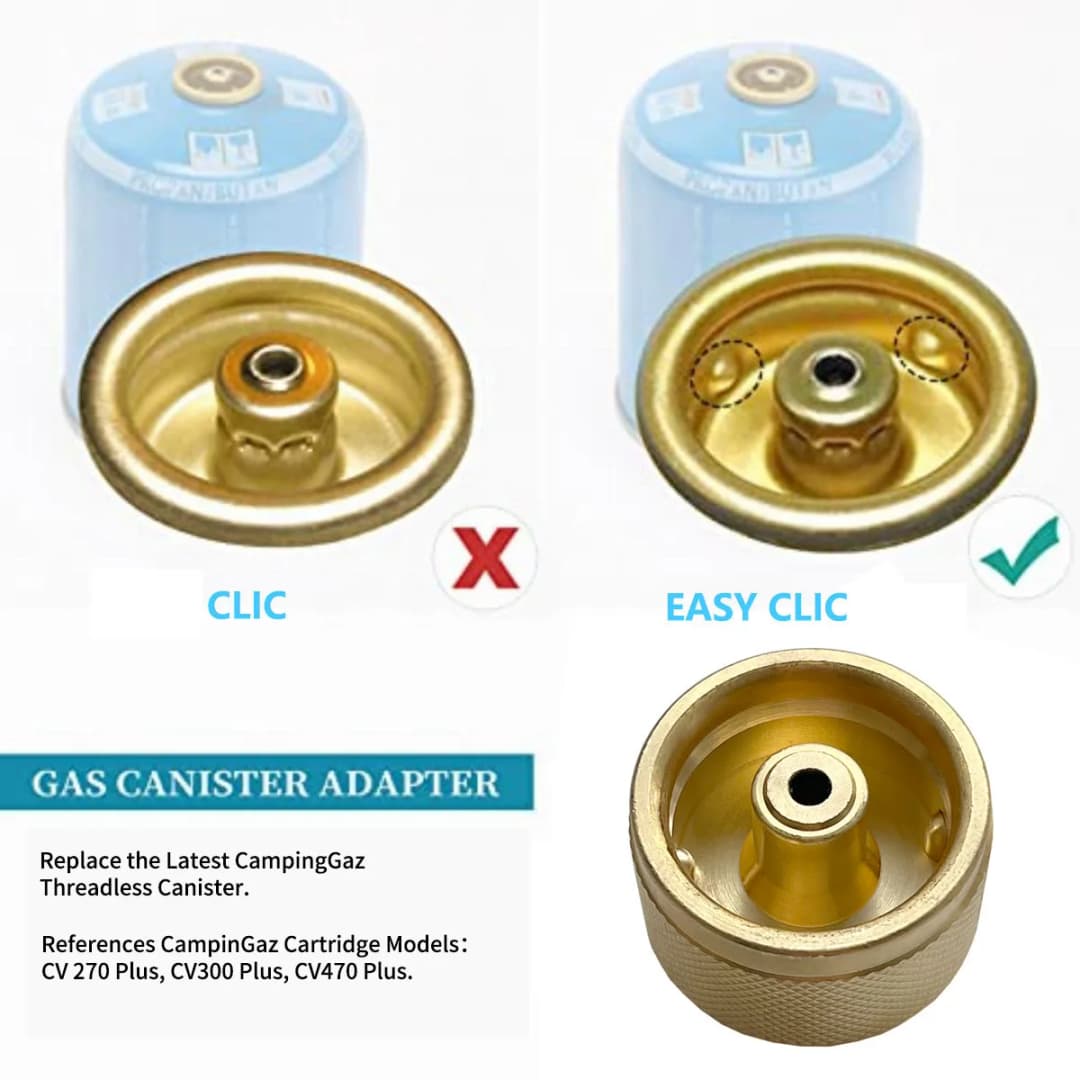 Easy Clic System with Threaded Gas Canister Adapter Campingaz Gas Cooker Convert to LIndal Valve - 5