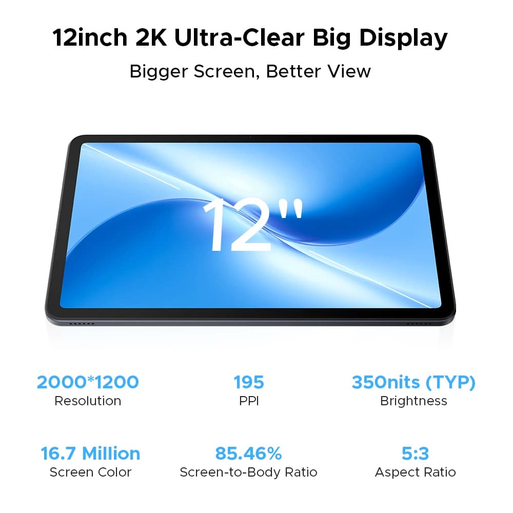 الإصدار العالمي لجهاز DOOGEE U12 اللوحي بنظام أندرويد 16 وذكاء اصطناعي Gemini AI وشاشة 12 بوصة FHD+ وذاكرة 24 جيجابايت و128 جيجابايت وبطارية كبيرة 9000 مللي أمبير - 3