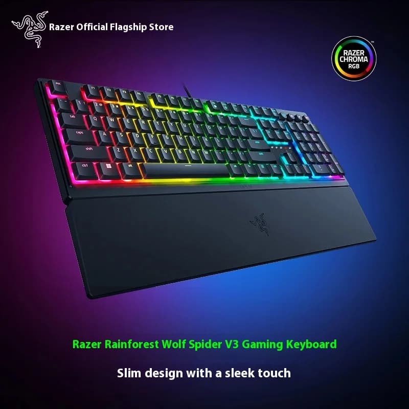 لوحة مفاتيح سلكية Razer Rainforest Wolf Spider V3 Series خفيفة الوزن مفاتيح ميكانيكية كمبيوتر ألعاب إضاءة خلفية RGB
