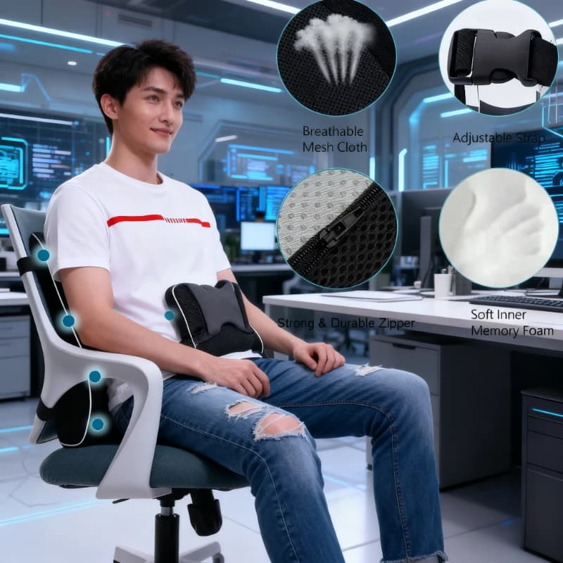 Car Seat Office Chair Back Lumbar Support Car Waist Rest Rebound Memory Foam Cushion Pad Back Lumbar Cushion for Car Driver - 2