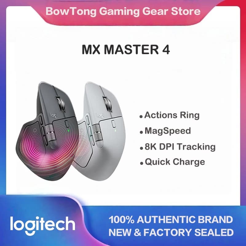 ماوس بلوتوث لاسلكي Logitech MX Master 4، ماوس مكتب صامت، أسود جرافيت محدث مع مستقبل لاسلكي