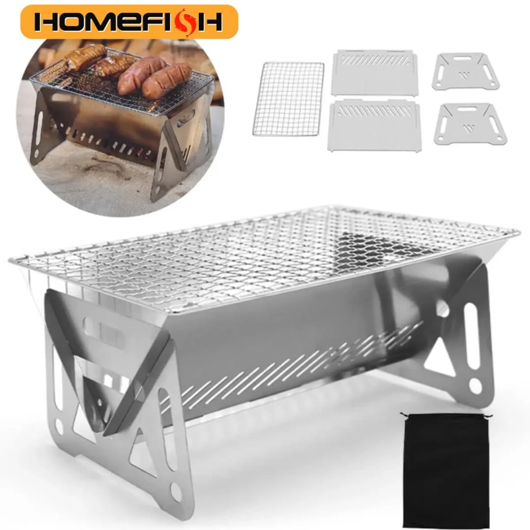 Barbecue Grill Heating Stores Multi-Function Camping BBQ Grill Rack Net Firewood Stove Stainless Steel BBQ Grill - 6