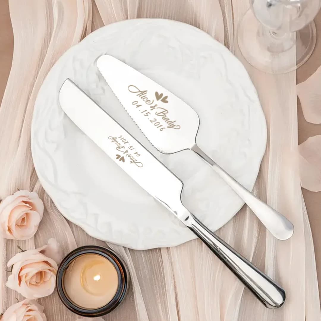2pc custom engraved stainless steel cake knife set gift box, suitable for weddings, birthdays, all kinds of parties - 6