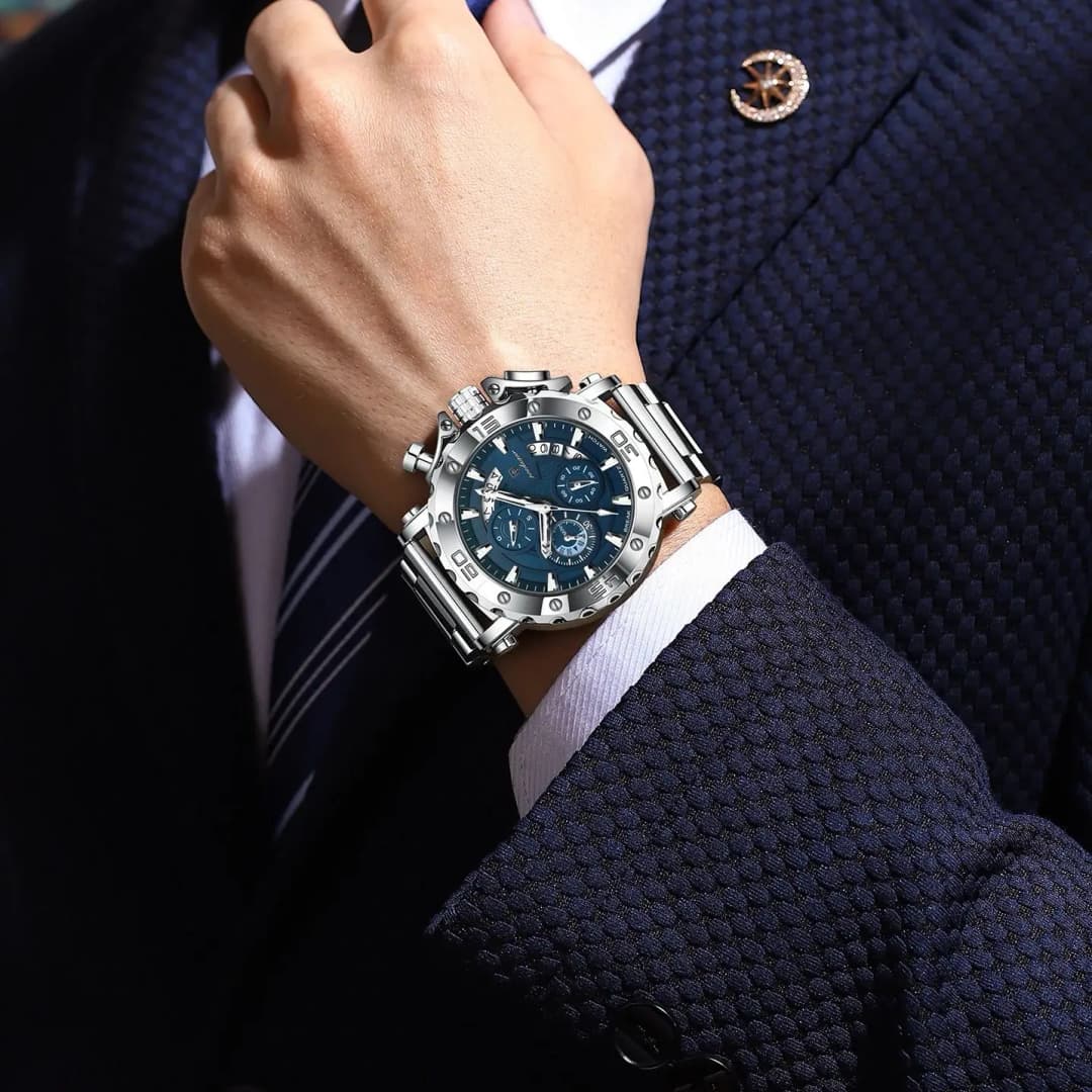 ساعة POEDAGAR فاخرة للرجال تقويم مضيئة مقاومة للماء كرونوغراف من الفولاذ المقاوم للصدأ ساعات كوارتز للرجال - 5