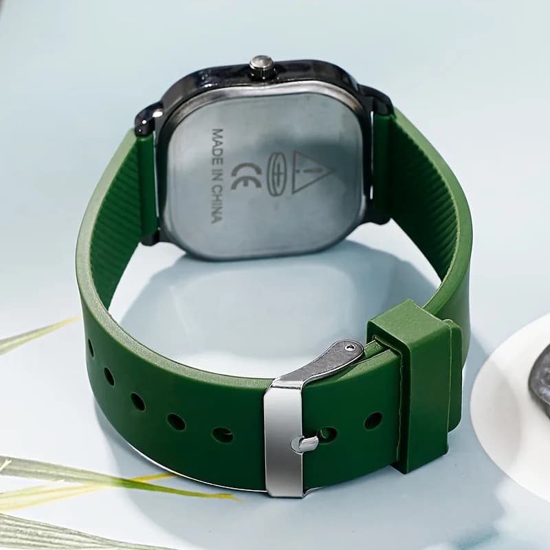 ساعة كوارتز رجالية عصرية بميناء مربع وحزام سيليكون، هدية مثالية للأعمال والمناسبات الترفيهية - 5