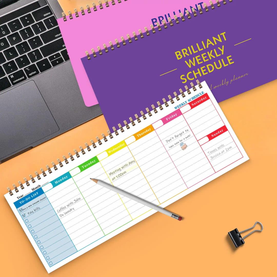 60 ورقة/120 صفحة دفتر ملف إنجليزي مخطط أسبوعي بطاقة دراسة تجارية مذكرة جدول زمني دفتر ملاحظات