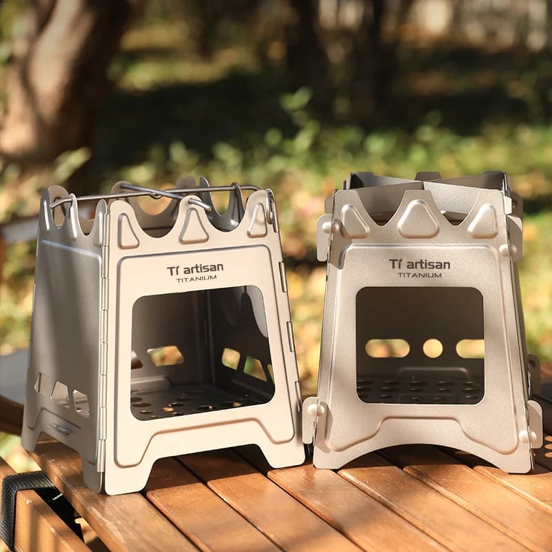 Tiartisan Outdoor Pure Titanium / Stainless Steel Wood Stove Portable Hinge Design Camping Stove Foldable Firewood Grill Stove - 4