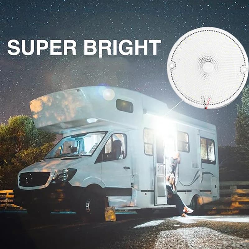 إضاءة قبة دائرية 60LEDs، إضاءة داخلية مشرقة، مصباح قراءة متين مع مفتاح كبير، للسيارات ومقطورات السفر والقوارب والشاحنات - 5