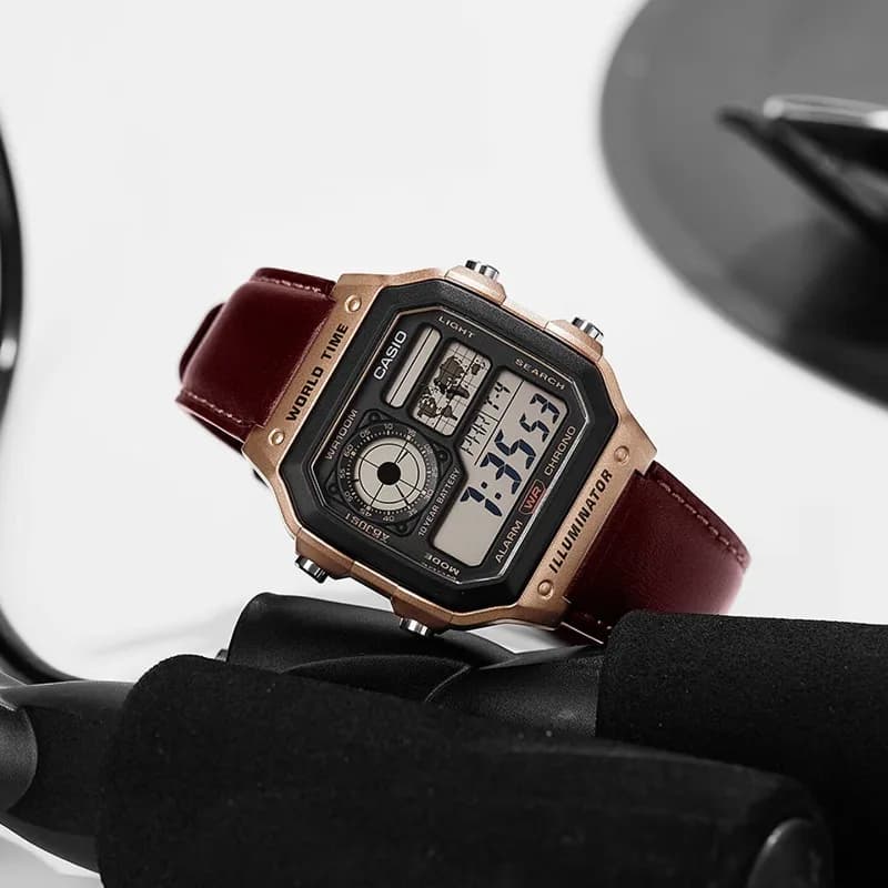 Casio AE-1200WHL-5A Vintage Royale Square Watch, World Map Display Multi-Time 4 Cities LED Light 1/100 Sec Stopwatch ﻿ ﻿ ﻿ - 3