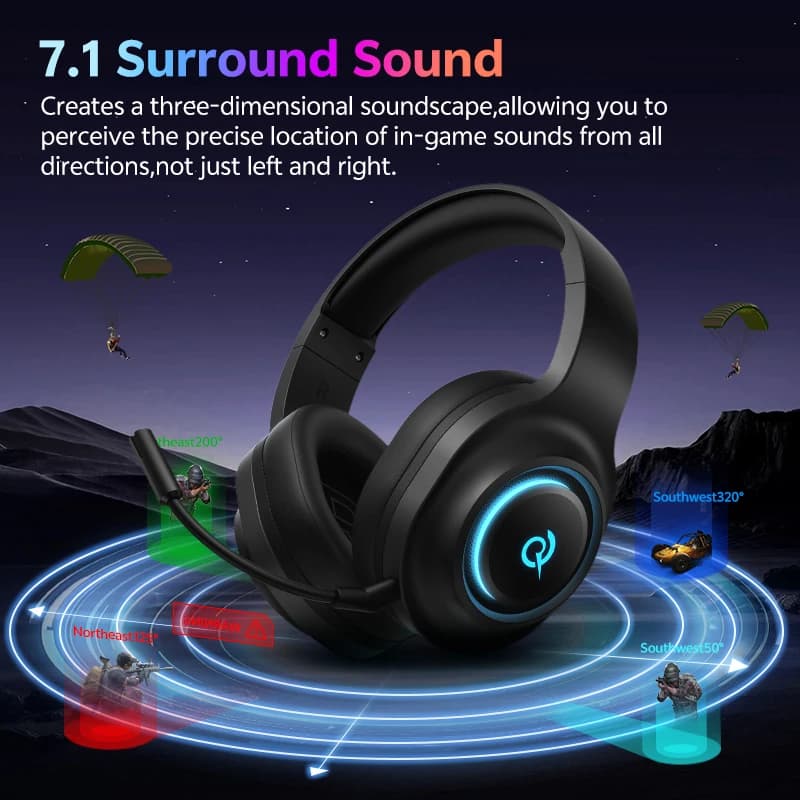سماعات رأس QCY Heroad V200 للألعاب اللاسلكية بلوتوث 6.0 فوق الأذن 50 ملم مشغل 20 مللي ثانية تأخير منخفض RGB 240 ساعة - 3