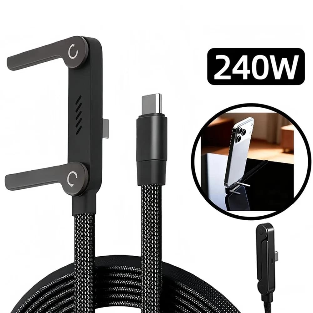 oozcc 240W Elbowed 180° Fast Charging Foldable Phone Holder,PD cable Nylon Data Sync, For iPhone 17, Samsung, Xiaomi, POCO, Tesl - 2