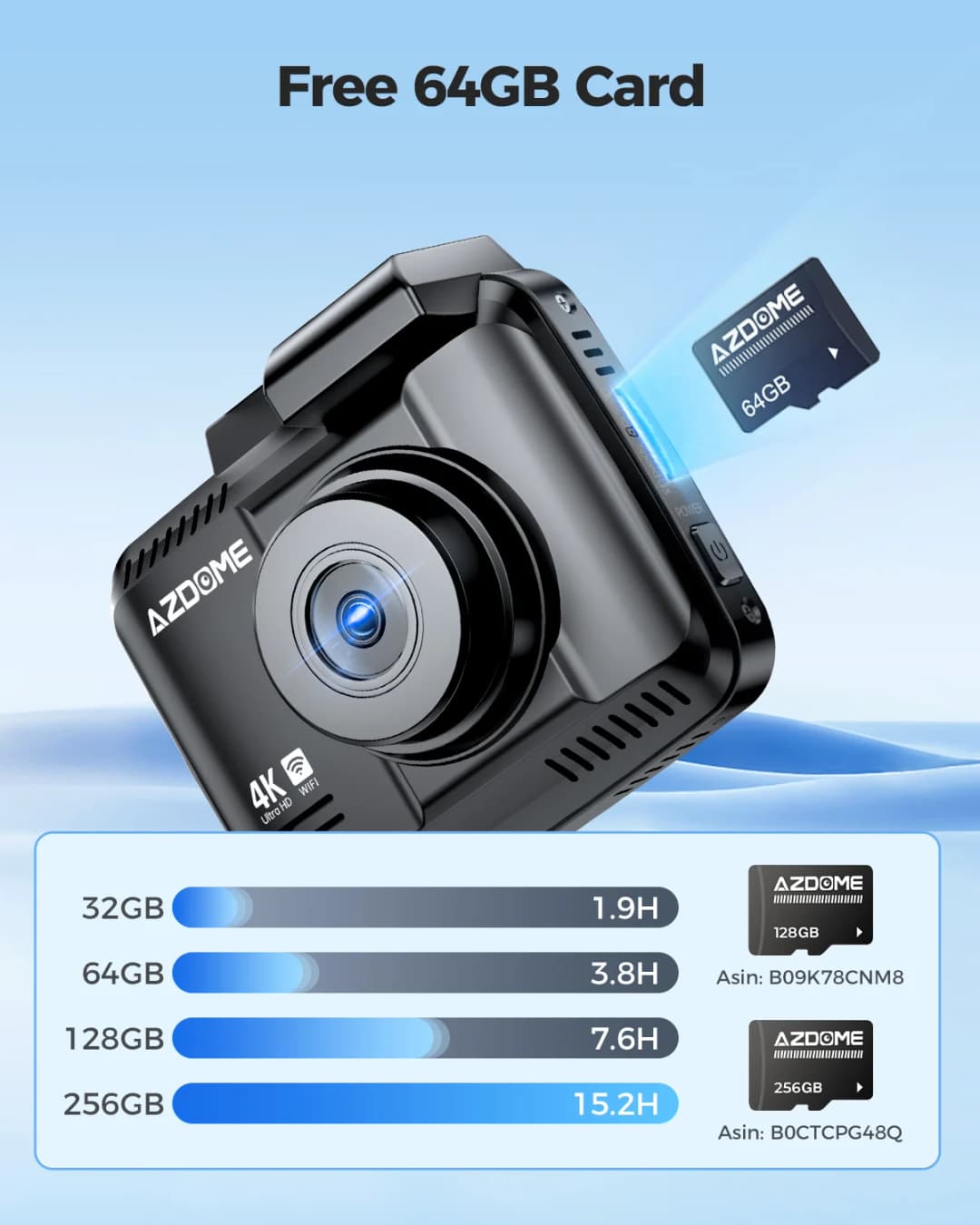 AZDOME كاميرا لوحة القيادة GS63H Pro 4K+1080P شاشة 2.4 بوصة IPS زاوية رؤية 150 درجة مدمج ADAS واي فاي 6 GPS مسجل سيارة G-Sensor مراقبة وقوف السيارات 24 ساعة - 6