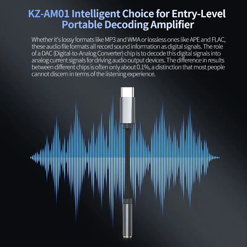 كابل KZ AM01 من Type-C إلى محول صوت 3.5 ملم 32 بت/384 كيلو هرتز محول DAC عالي الدقة + مكبر IC بشريحة مزدوجة لكابل سماعة الأذن - 5