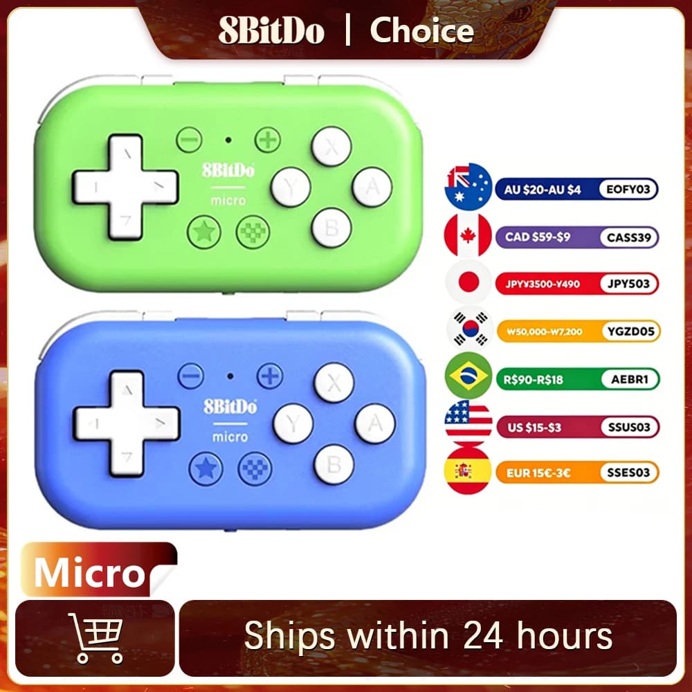 ذراع تحكم ألعاب بلوتوث 8Bitdo Micro صغير الحجم لسويتش، أندرويد، وراسبيري باي، يدعم وضع لوحة المفاتيح