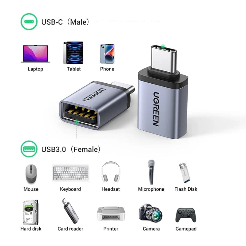 يو جرين محول يو إس بي 3.0 OTG نوع C إلى محول يو إس بي محول أنثى ثندربولت 3 لماك بوك برو اير سامسونج شاومي S20 S10 OTG - 3
