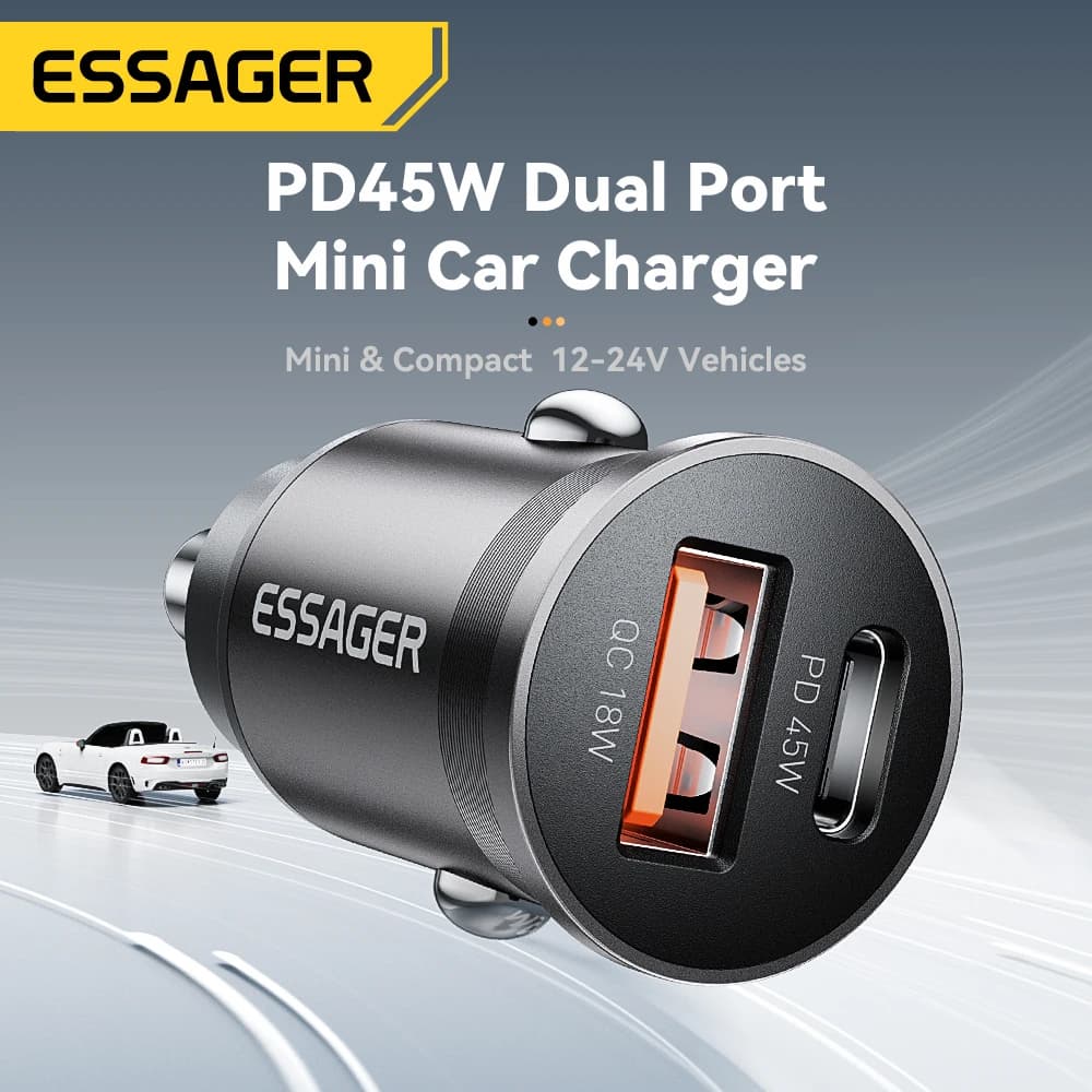 Essager 45W Car Charger Fast Charging Dual Port  PD QC3.0 Type-C Quick Charger for iPhone 16 15 14 Samsung Xiaomi Huawei Oppo - 2