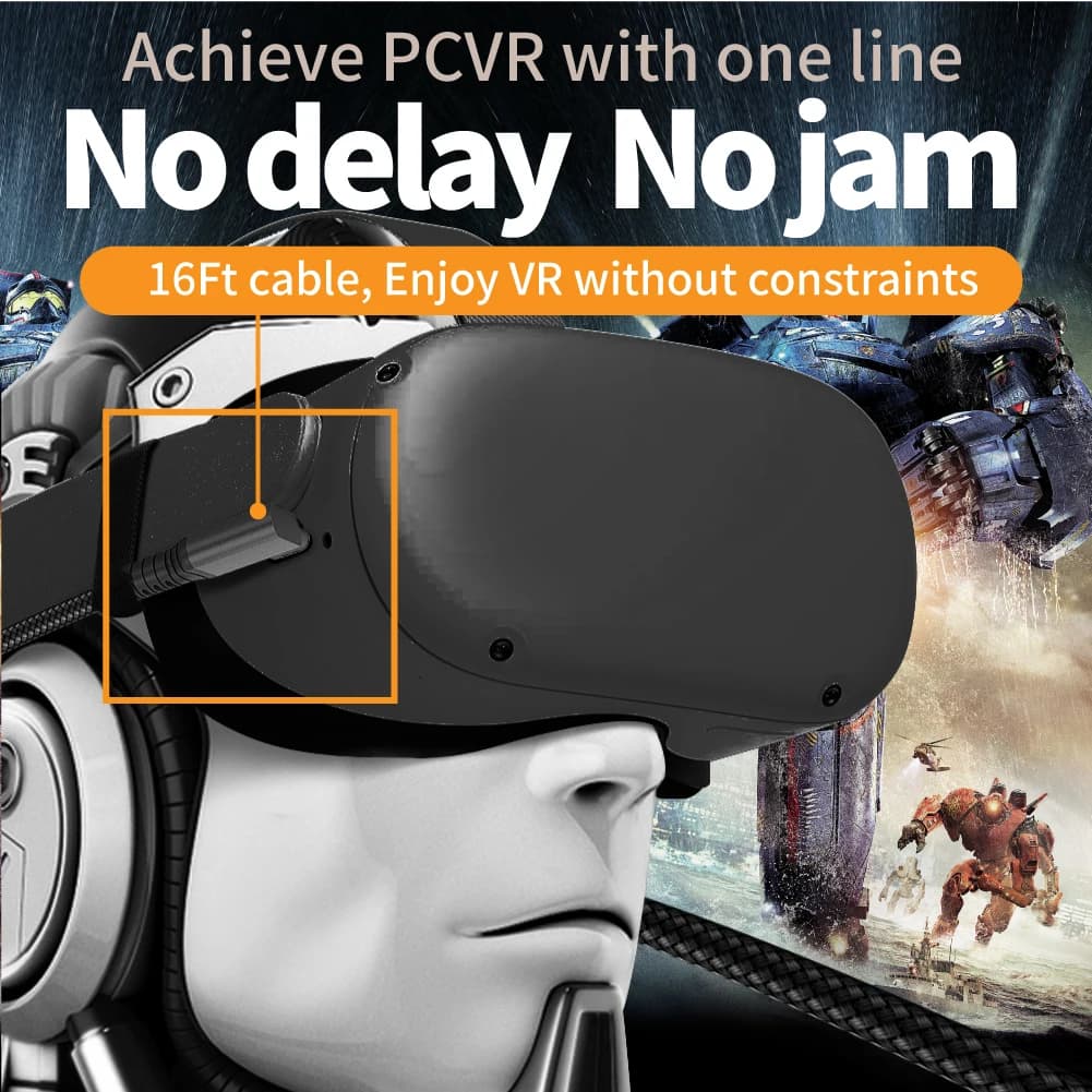 كابل ربط 10FT لـ Quest 2 Quest PC VR USB 3 إلى النوع C كابل طويل 3A شحن سريع وكابل نقل البيانات 5Gbps لسماعات الواقع الافتراضي - 4