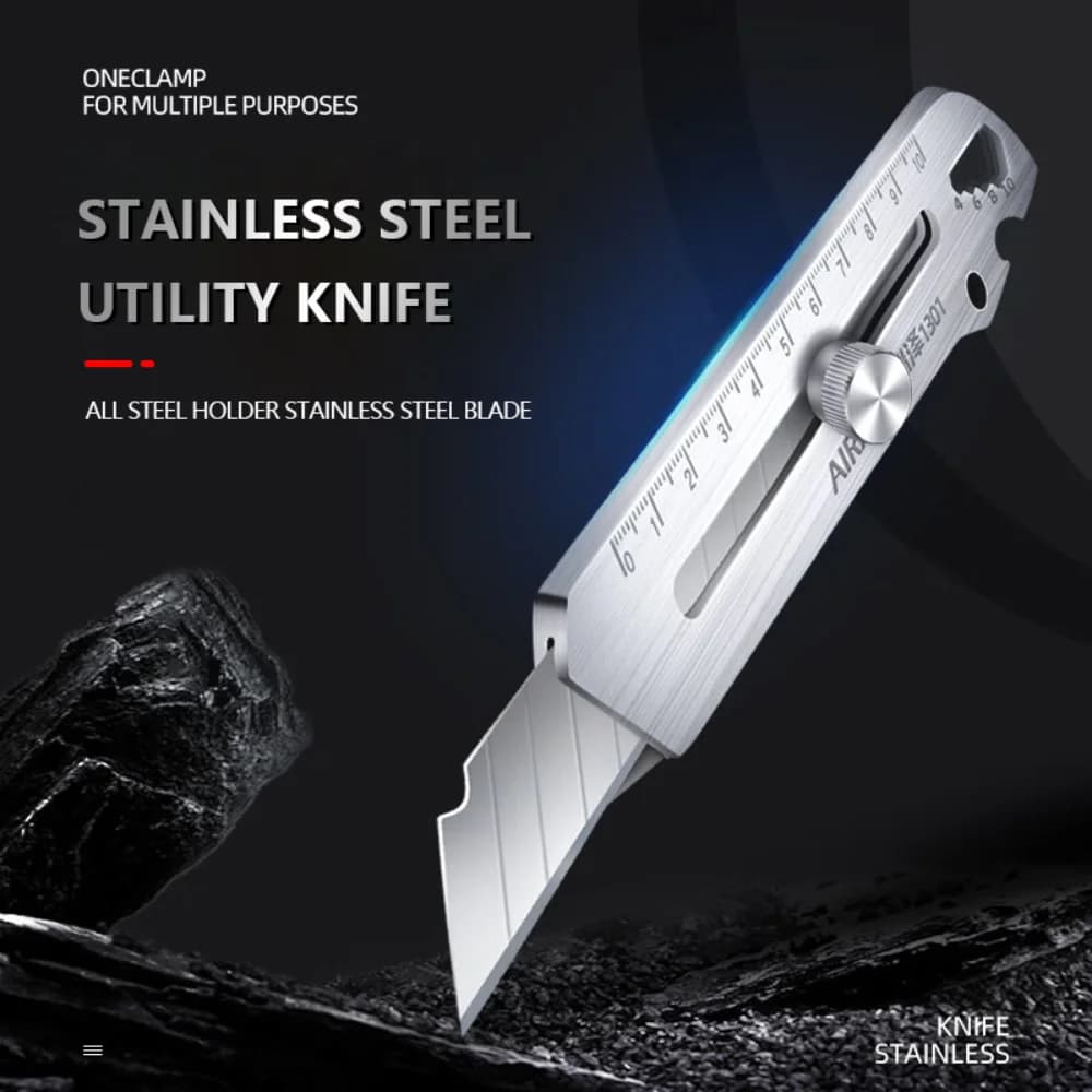 Multifunctional Utility Knife 6 in 1 Stainless Steel Stationery All Purpose Cutter Bottle Tin Opener Waterproof Screw Ruler Tool - 5